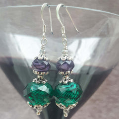 Purple and Green Drop Crystal Earrings, By Lapanda Designs