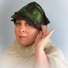 Quirky Felt Hat Of Brown & Green Super-Fine Merino Wool, Hats By Parade