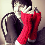 Red Cable Seamless Wrist Warmers - 60% Wool - Med- by Shoreline - Parade Handmade