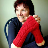 Red Cable Seamless Wrist Warmers - 60% Wool - Med- by Shoreline - Parade Handmade Newport Co Mayo