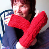 Red Cable Seamless Wrist Warmers - 60% Wool - Med- by Shoreline - Parade Handmade Ireland