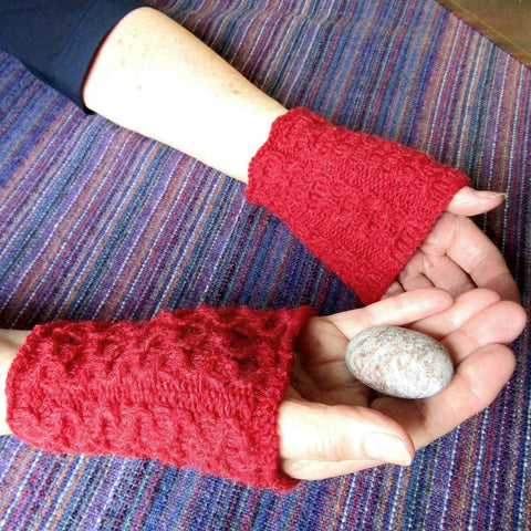 Red Cable Seamless Wrist Warmers - 60% Wool - S/M - By Shoreline - Parade Handmade Co Mayo Ireland