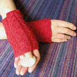 Red Cable Seamless Wrist Warmers - 60% Wool - S/M - By Shoreline - Parade Handmade