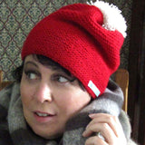 Red Handknit Wooly Hat With White Bobble, Hats By Shoreline - Parade Handmade