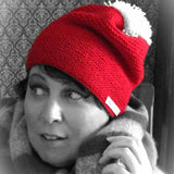Red Handknit Wooly Hat With White Bobble, Hats By Shoreline - Parade Handmade