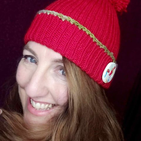 Red Ribbed Hand Knitted Bobble Hat by Shoreline - Parade Handmade Ireland