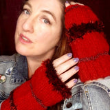 Red and Black Hand Knitted Wrist Warmers by Shoreline - Parade Handmade Ireland
