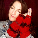 Red and Black Hand Knitted Wrist Warmers by Shoreline - Parade Handmade Newport 
