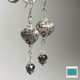 Silver Heart Earrings with Crystal Drop, by Lapanda Designs - Parade Handmade