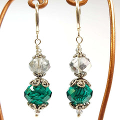 Silver and Green Coloured Crystal Earrings Vintage Style, By Lapanda Designs