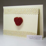 Simple, handmade Felted Heart Card with Lace, By Rubi - Parade Handmade