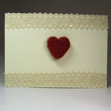 Simple, handmade Felted Heart Card with Lace, By Rubi - Parade Handmade