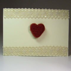 Simple, handmade Felted Heart Card with Lace, By Rubi