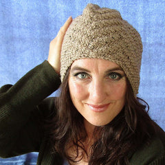 Snug Dark Beige Handknit Hat, By Jo's Knits