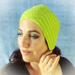 Snug Lime Green Turban Style Hat, By Jo's Knits