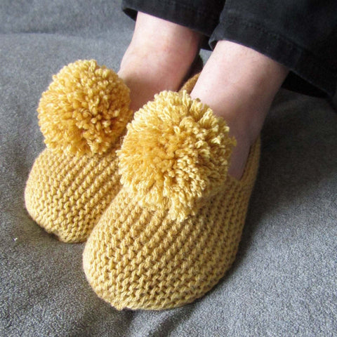 Snug Mustard Hand Knit Slippers, By Shoreline - Parade Handmade