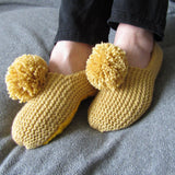 Snug Mustard Hand Knit Slippers, By Shoreline - Parade Handmade