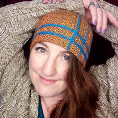 Statement Beanie Hat in Mustard and Blue by Shoreline