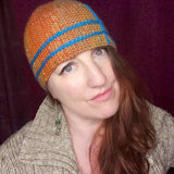 Statement Hand Knitted Beanie Hat in Mustard and Blue by Shoreline - Parade Handmade