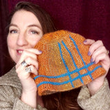 Statement Hand Knitted Beanie Hat in Mustard and Blue by Shoreline - Parade Handmade West of Ireland
