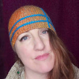 Statement Hand Knitted Beanie Hat in Mustard and Blue by Shoreline - Parade Handmade West Ireland