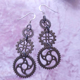 Steampunk Earrings, Tripple Bronze Cog, By Lapanda Designs - Parade Handmade