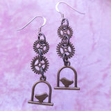 Steampunk Earrings with Cogs and Bird on a Perch, By Lapanda Designs  - Parade Handmade