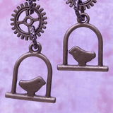 Steampunk Earrings with Cogs and Bird on a Perch, By Lapanda Designs  - Parade Handmade Ireland