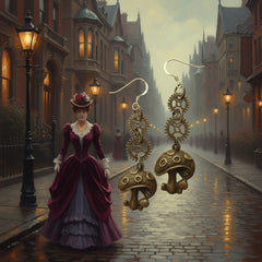 Steampunk Earrings with Mushrooms in Bronze, By Lapanda Designs