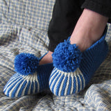 Striped Blue and White Slippers With Bobble, By Shoreline - Parade Handmade