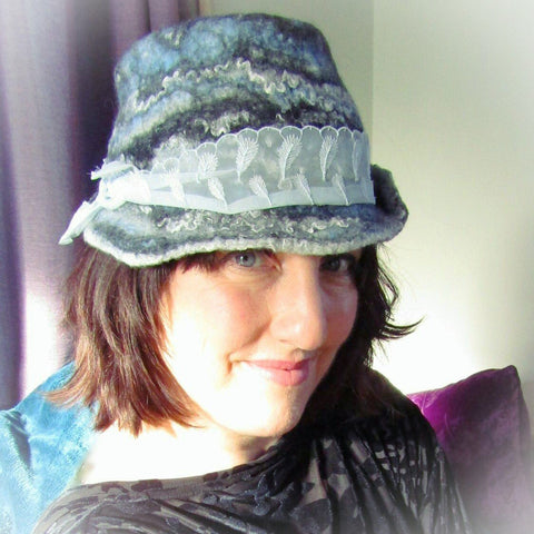 Trilby Felt Hat, Blue, Grey and Black, 56/57cm, By Parade - Parade Handmade