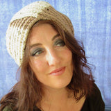 Turban Style Hand Knitted Hat In Cream & Dark Beige, By Jo's Knits - Parade Handmade