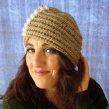Turban Style Hand Knitted Hat In Cream & Dark Beige, By Jo's Knits - Parade Handmade