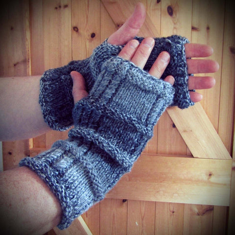 Variegated Grey Aran Handknit Wristwarmers For Guys, By Bridie Murray - Parade Handmade