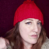 Versatile Red Ribbed Hand Knitted Bobble Hat by Shoreline - Parade Handmade Ireland