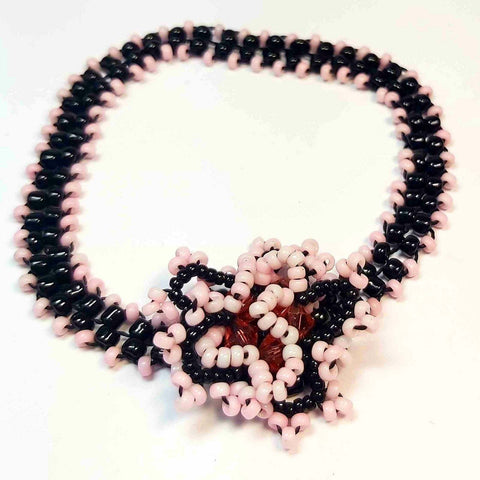Vintage Style Beaded Bracelet, Pink and Black Glass with Crystals, By Lapanda Designs - Parade Handmade