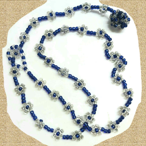 Vintage Style Daisy Necklace In Royal Blue and Clear Glass, By Lapanda Designs - Parade Handmade