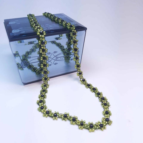 Vintage Style Necklace Beaded in Lime and Black, by Lapanda Designs - Parade Handmade
