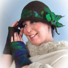 Whimsical Felt Hat In Brown, Floral Brooch Detail, Med, Hats By Parade