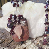 Wild Sea Dream Pendant. Garnet, Rose Quartz and Pearl With Earring Set, By Lapanda Designs - Parade Handmade