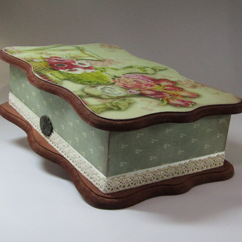 Wooden Storage Box, Wavy, Vintage Floral, By Kira Szentivanyi - Parade Handmade