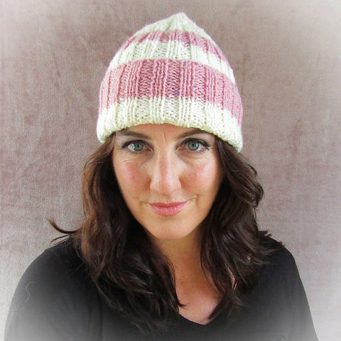 Woolen Hat In Cream & Speckled Dusky Pink, By Shoreline - Parade Handmade