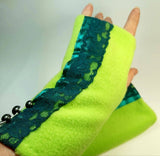  Wrist Warmers, Lime With Green Lace. Parade-Handmade