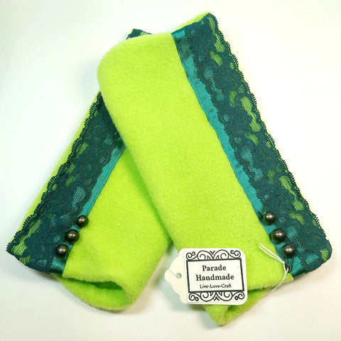 Vintage Wrist Warmers, Green Lace, Parade-Handmade