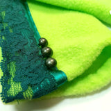 Wrist Warmers, Lime With Green Lace. Parade-Handmade