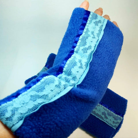 Fleece Wrist Warmers, Blue, By Parade-Handmade