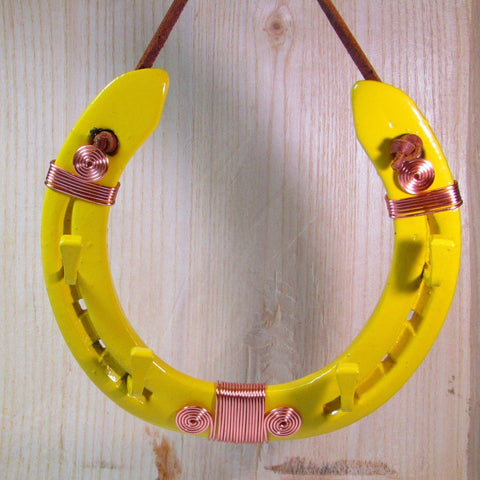 Yellow Key Holder Horseshoe with Copper Wire Work, By Liffey Forge - Parade Handmade