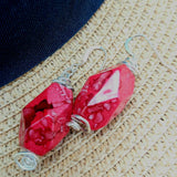 Zingy Red Earrings with Wire Twist - Acrylic - SP Copper Wire - SS Hooks - by Lapanda Designs - Parade Handmade Co Mayo West of Ireland